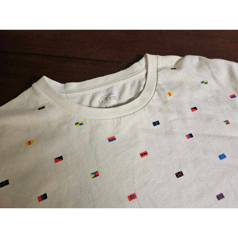 J.Crew T-Shirt Mens XL White Nautical Signal Flag Print Slim Fit Cotton G2290